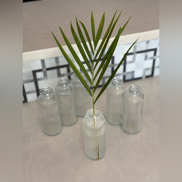 Set of 6 West Elm Modern Glass Ribbed Bud Vases - Picture 4 of 11